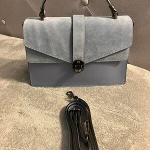 Blue Smooth Leather and Suede Satchel